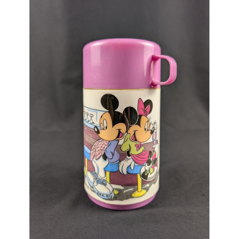 Vintage Aladdin Mickey Minnie Mouse Diner Thermos Pink